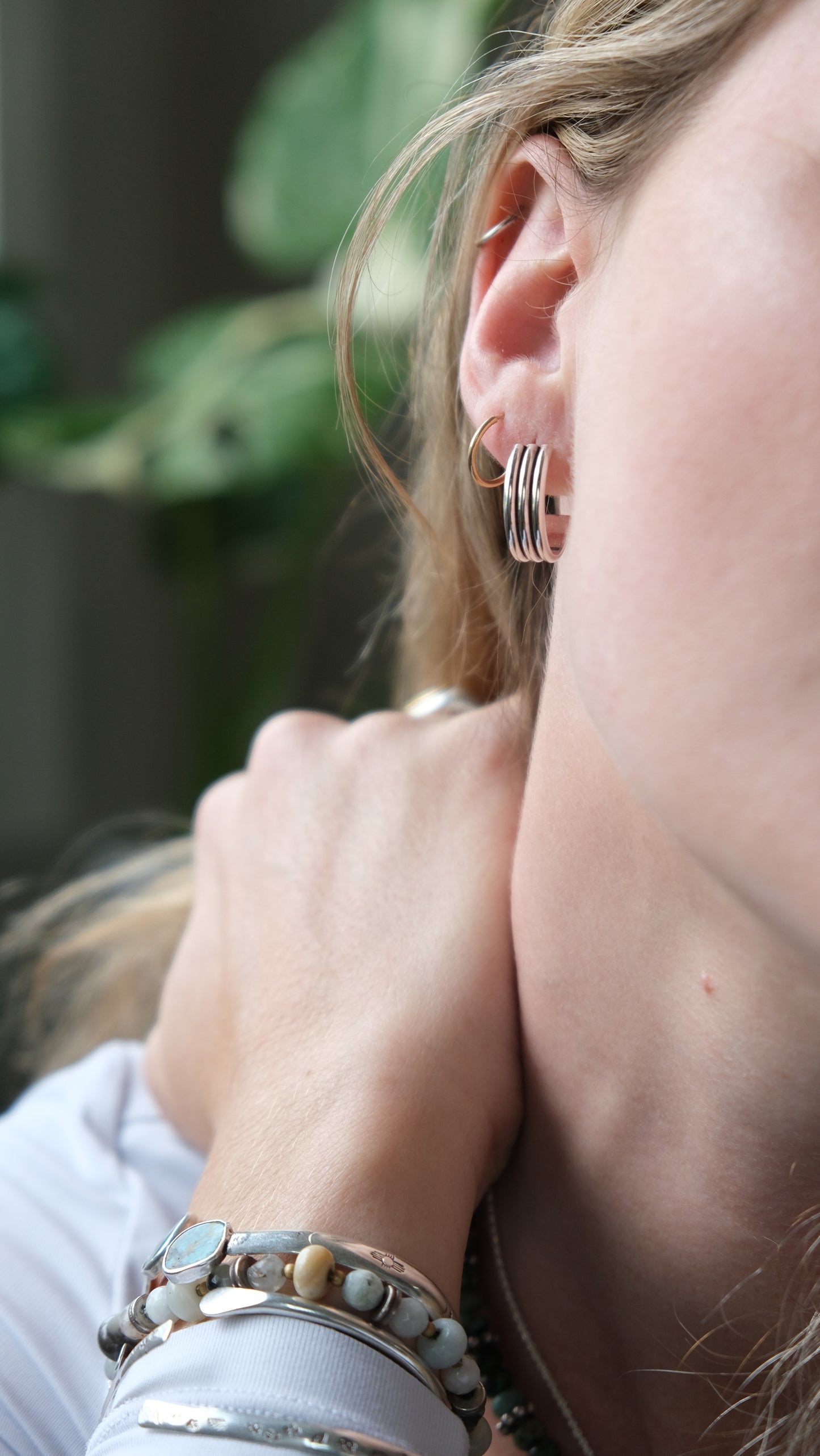 Trio Hoop Earrings, Sterling