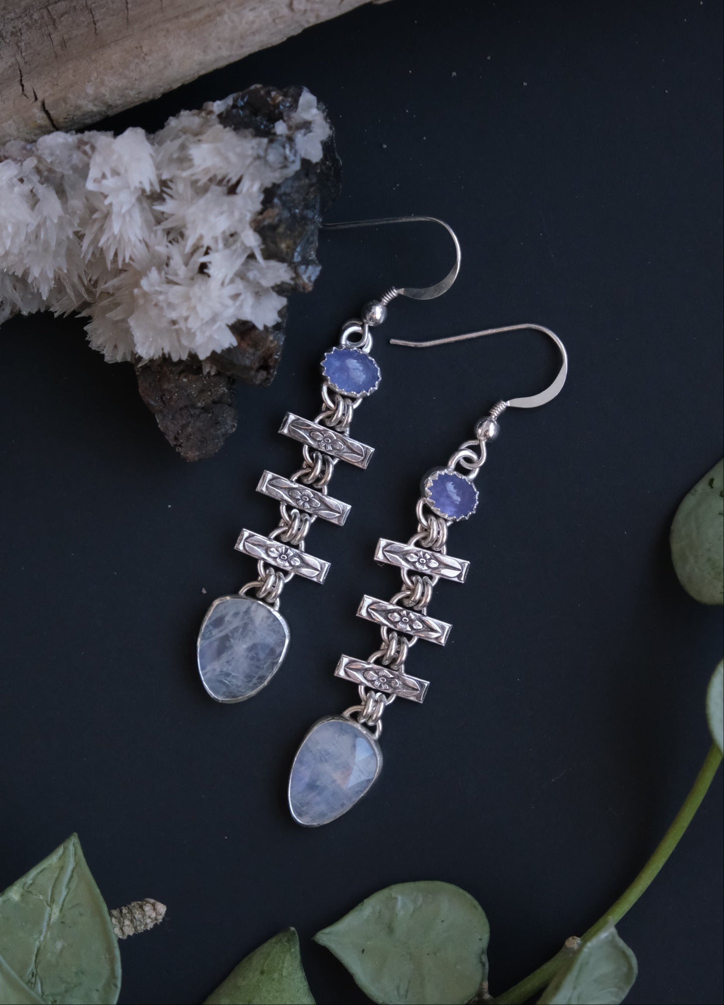 Floral Tanzanite & Moonstone Earrings