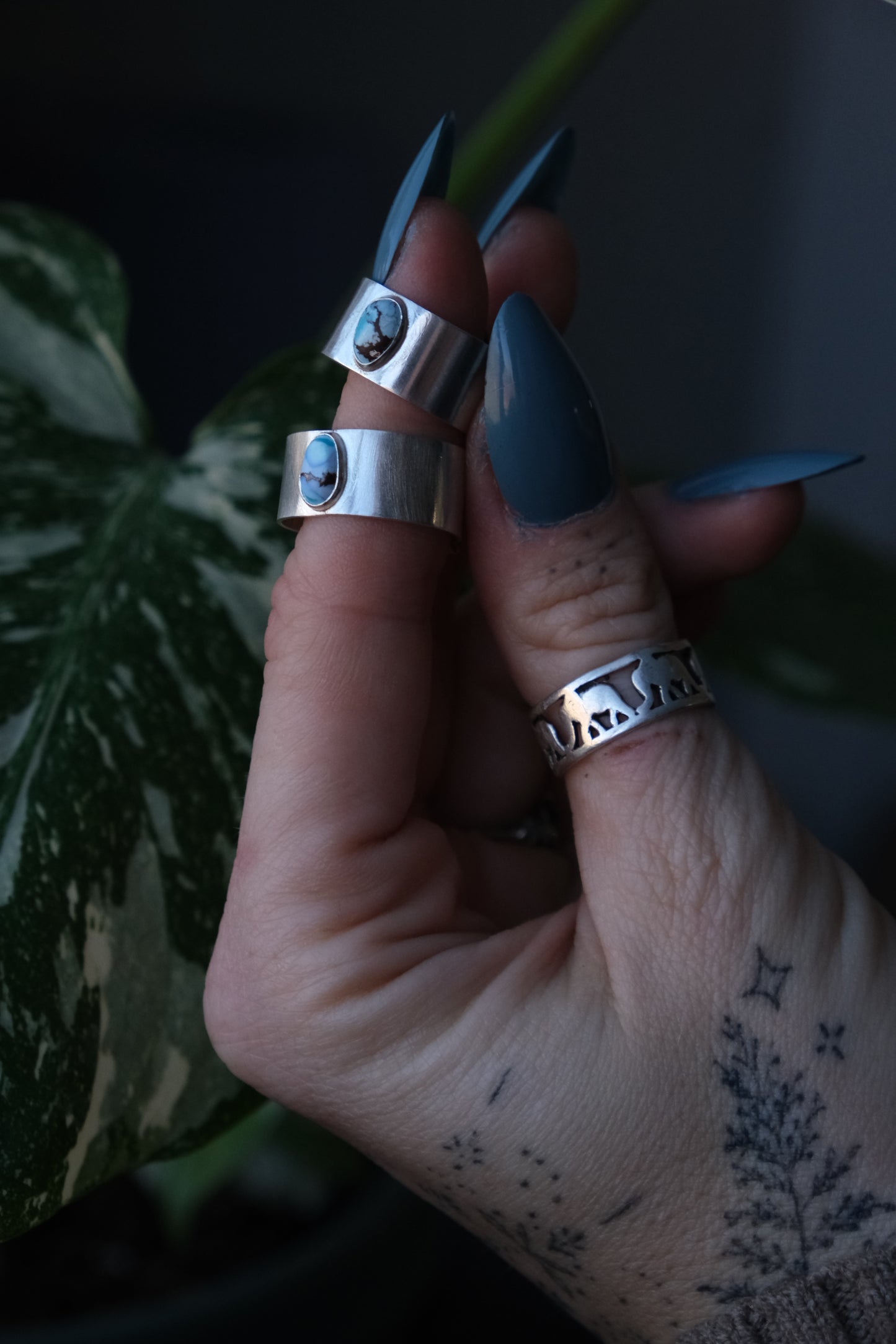 Turquoise Cigar Band Ring -size 8.25