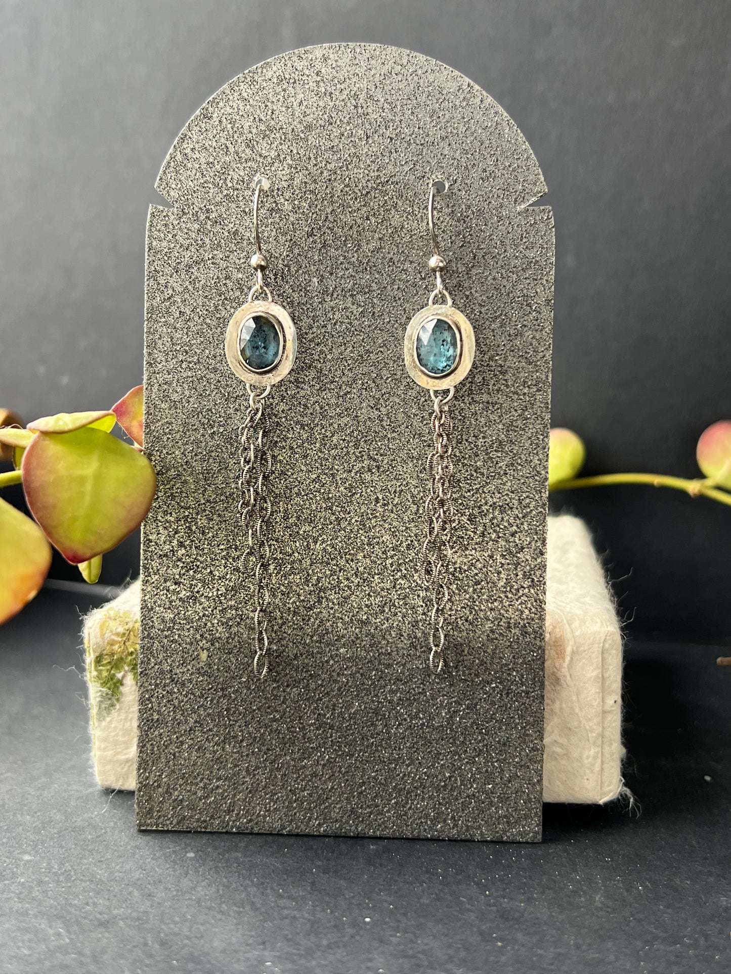 Teal Kyanite Chain Drop Earrings
