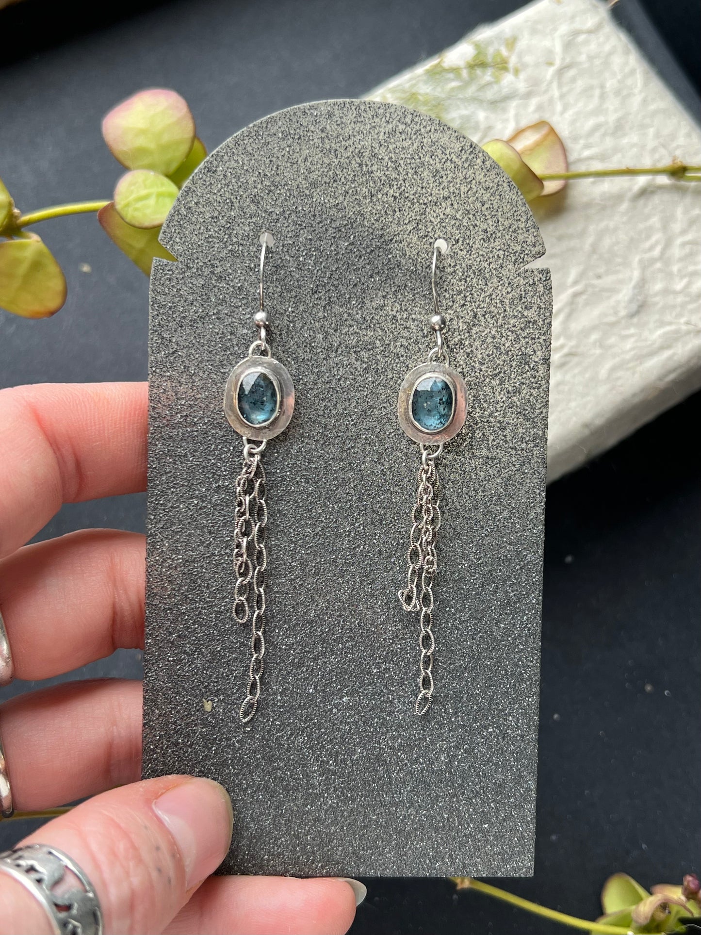 Teal Kyanite Chain Drop Earrings