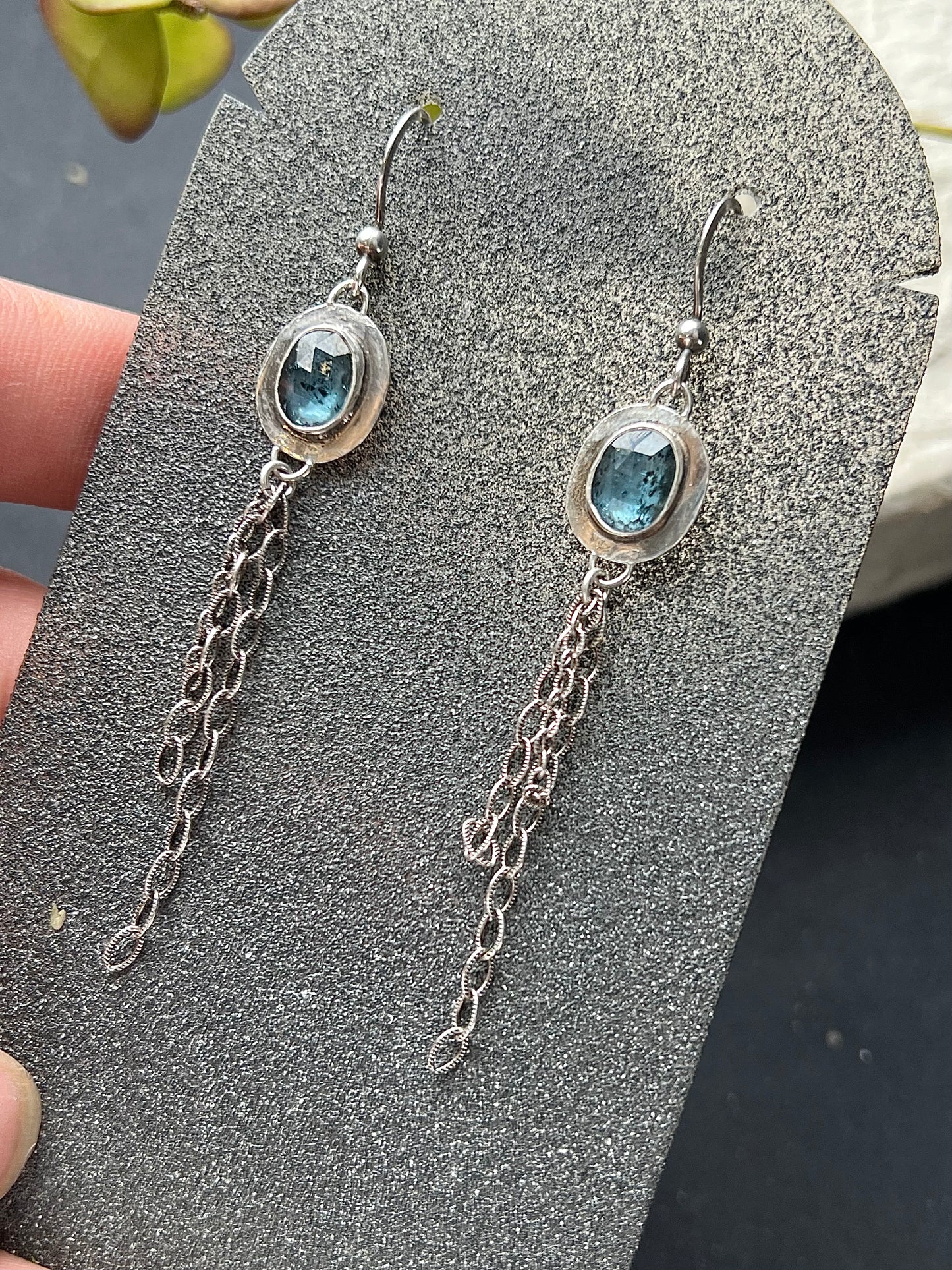 Teal Kyanite Chain Drop Earrings