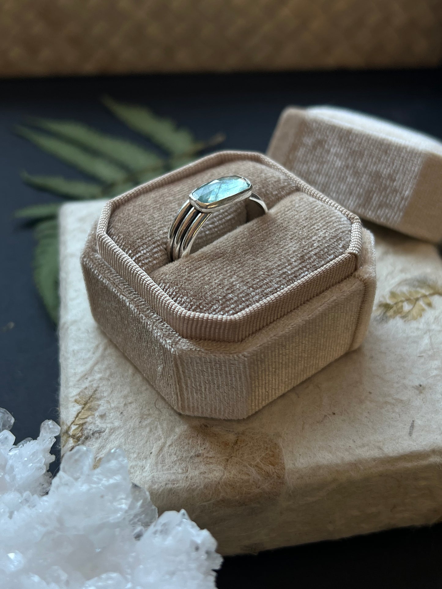 Aqua Kyanite Triple Band Ring