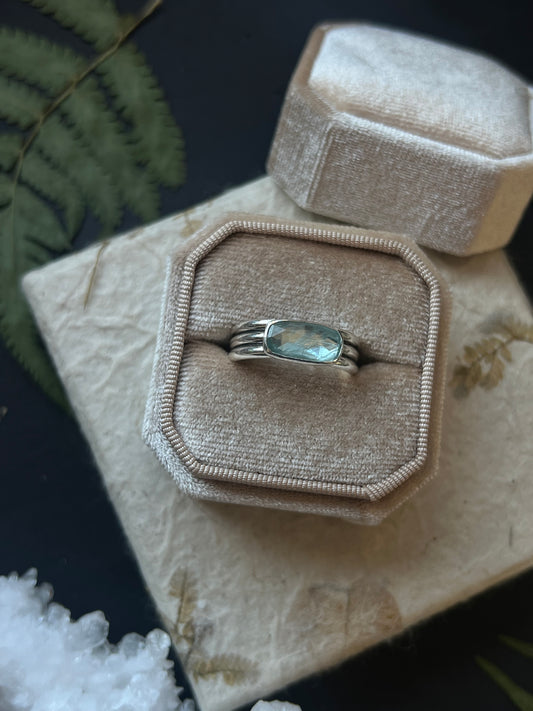 Aqua Kyanite Triple Band Ring