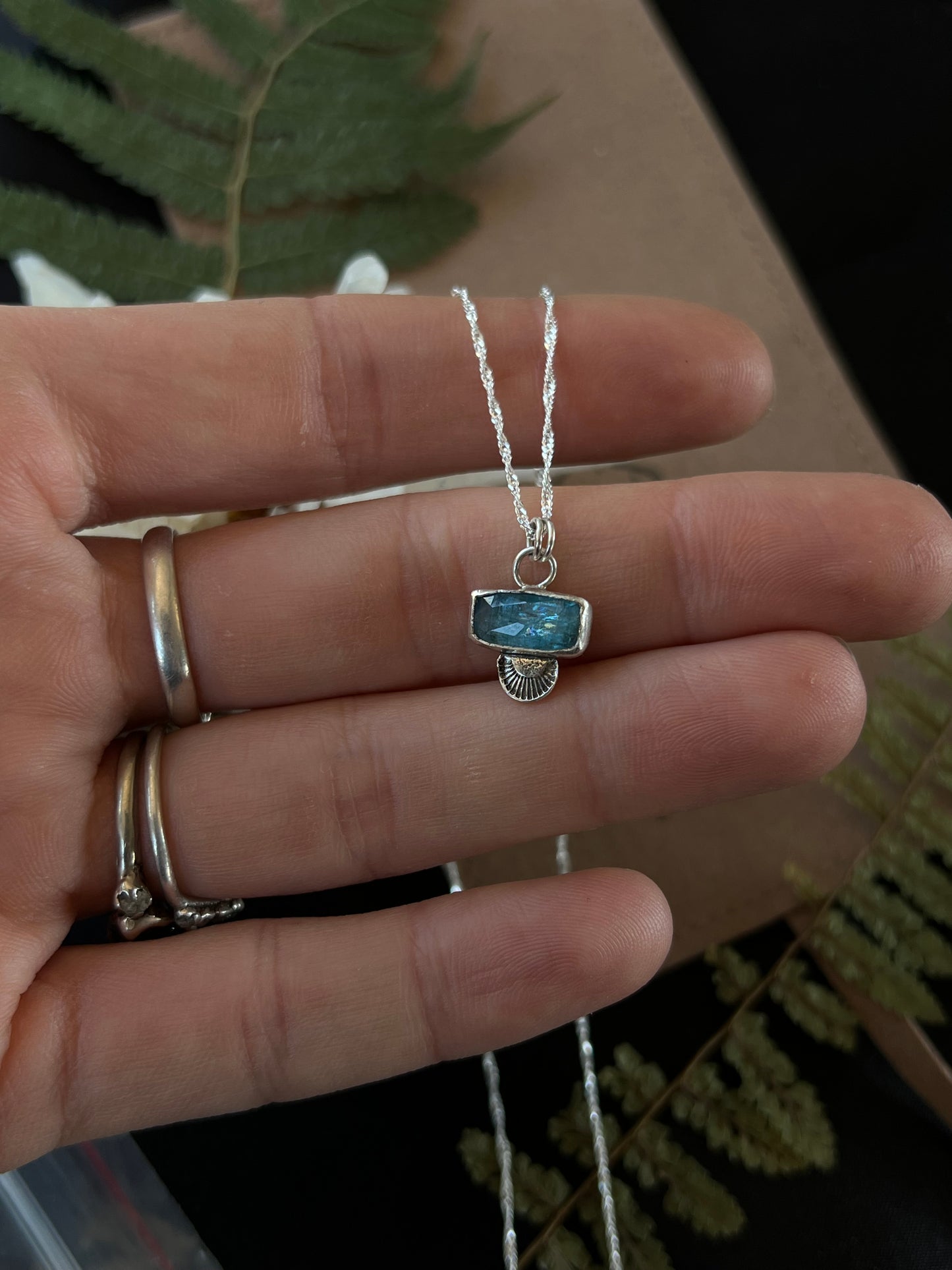 Teal Moss Kyanite Pendant Necklace