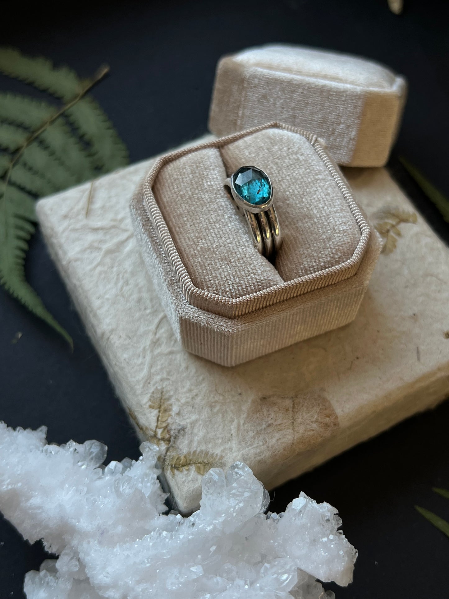 Teal Kyanite Triple Band Ring