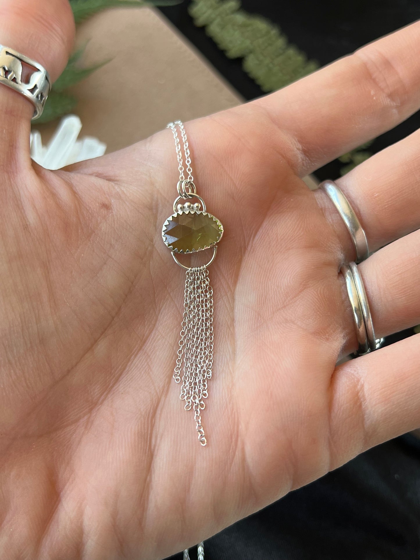 Peridot Fringe Pendant Neckaklce