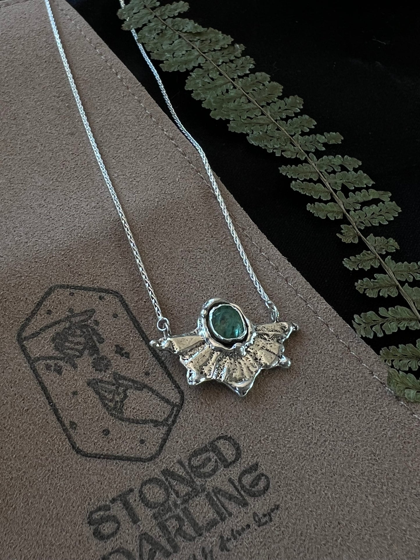 Emerald Sand Cast Pendant Necklace