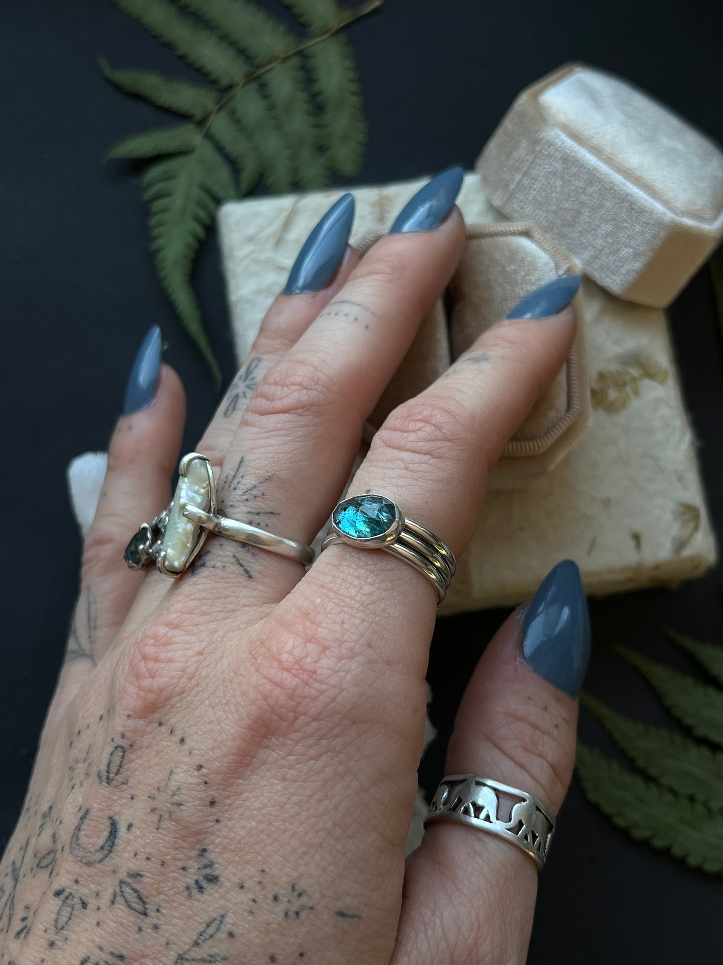 Teal Kyanite Triple Band Ring