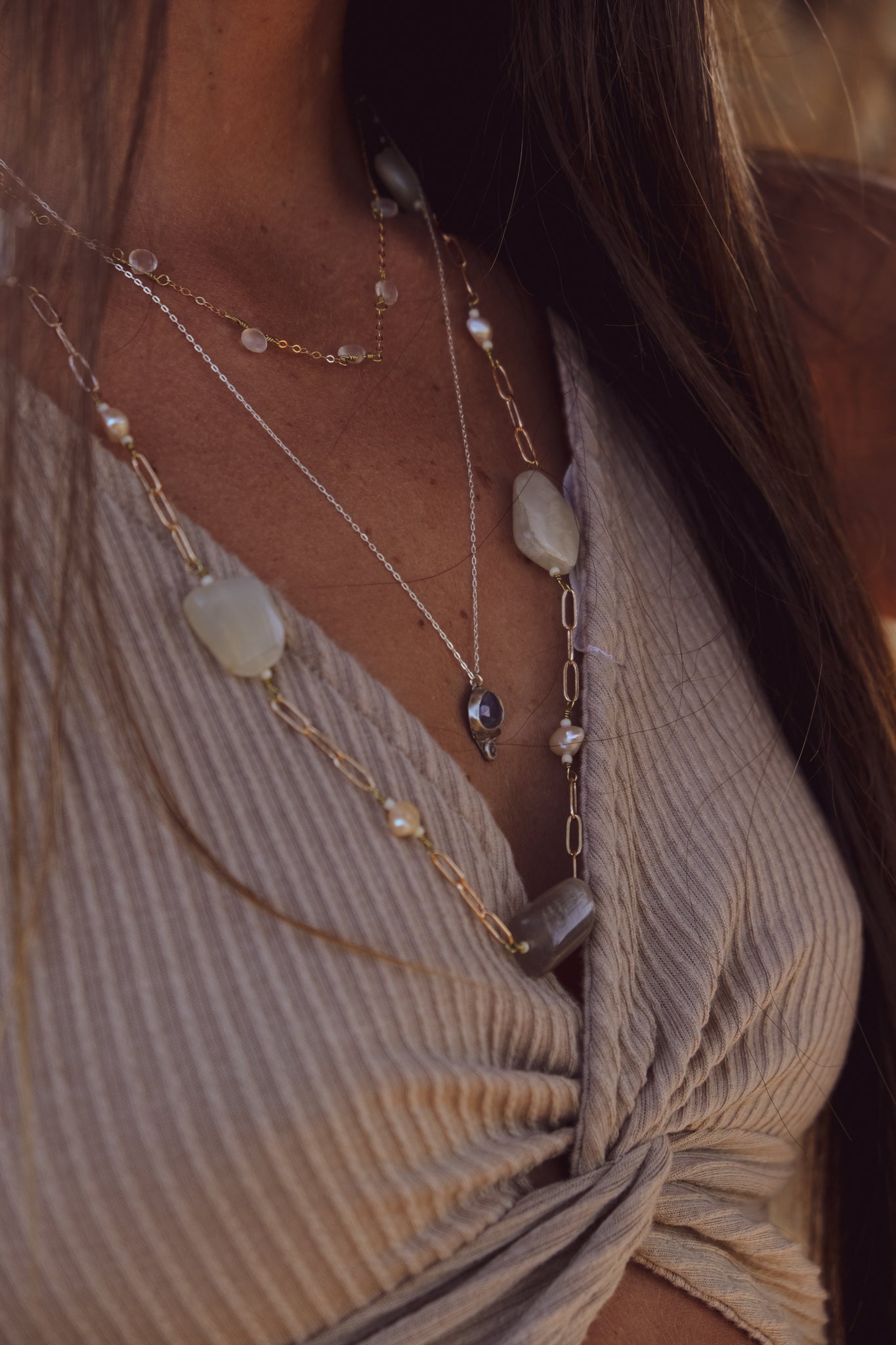 Gray Moonstone & Pearls