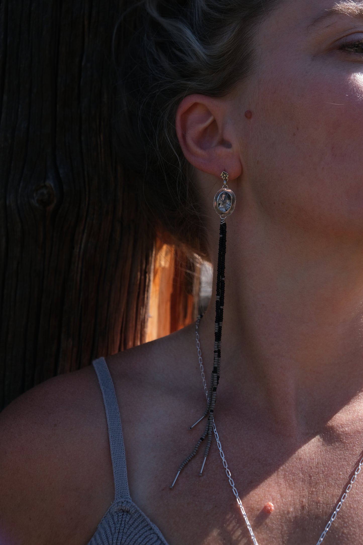 Rutile Quartz Beaded Shoulder Duster Earrings