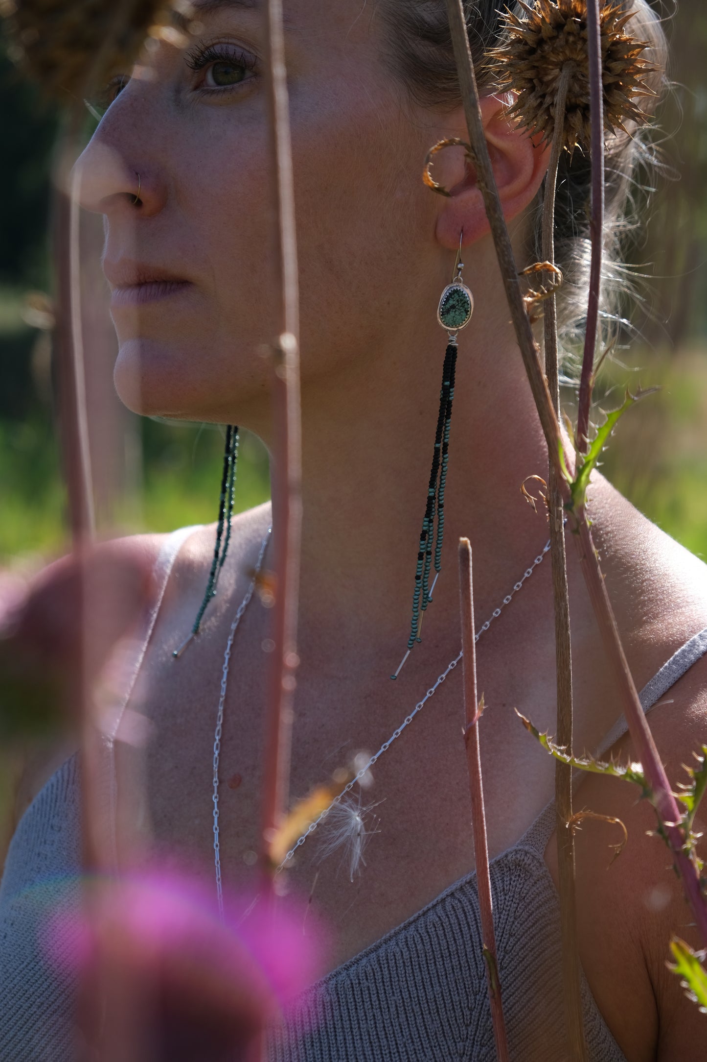 Turquoise Beaded Shoulder Duster Earrings