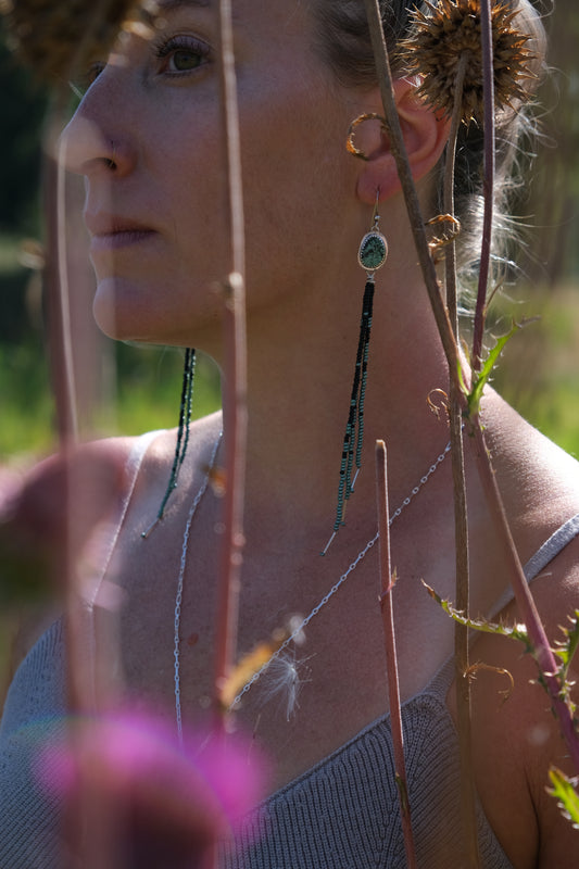 Turquoise Beaded Shoulder Duster Earrings