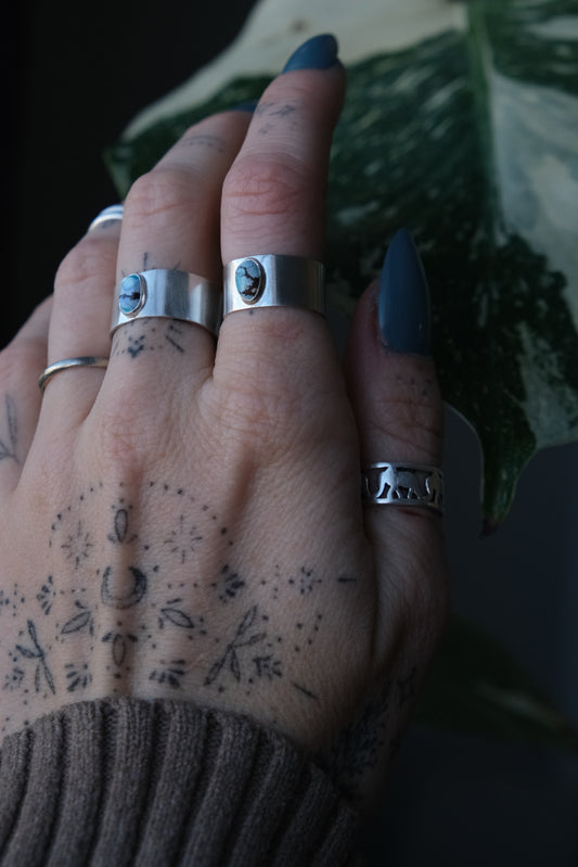 Turquoise Cigar Band Ring -size 6.75