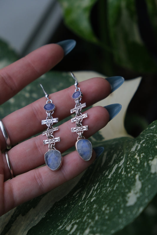 Floral Tanzanite & Moonstone Earrings