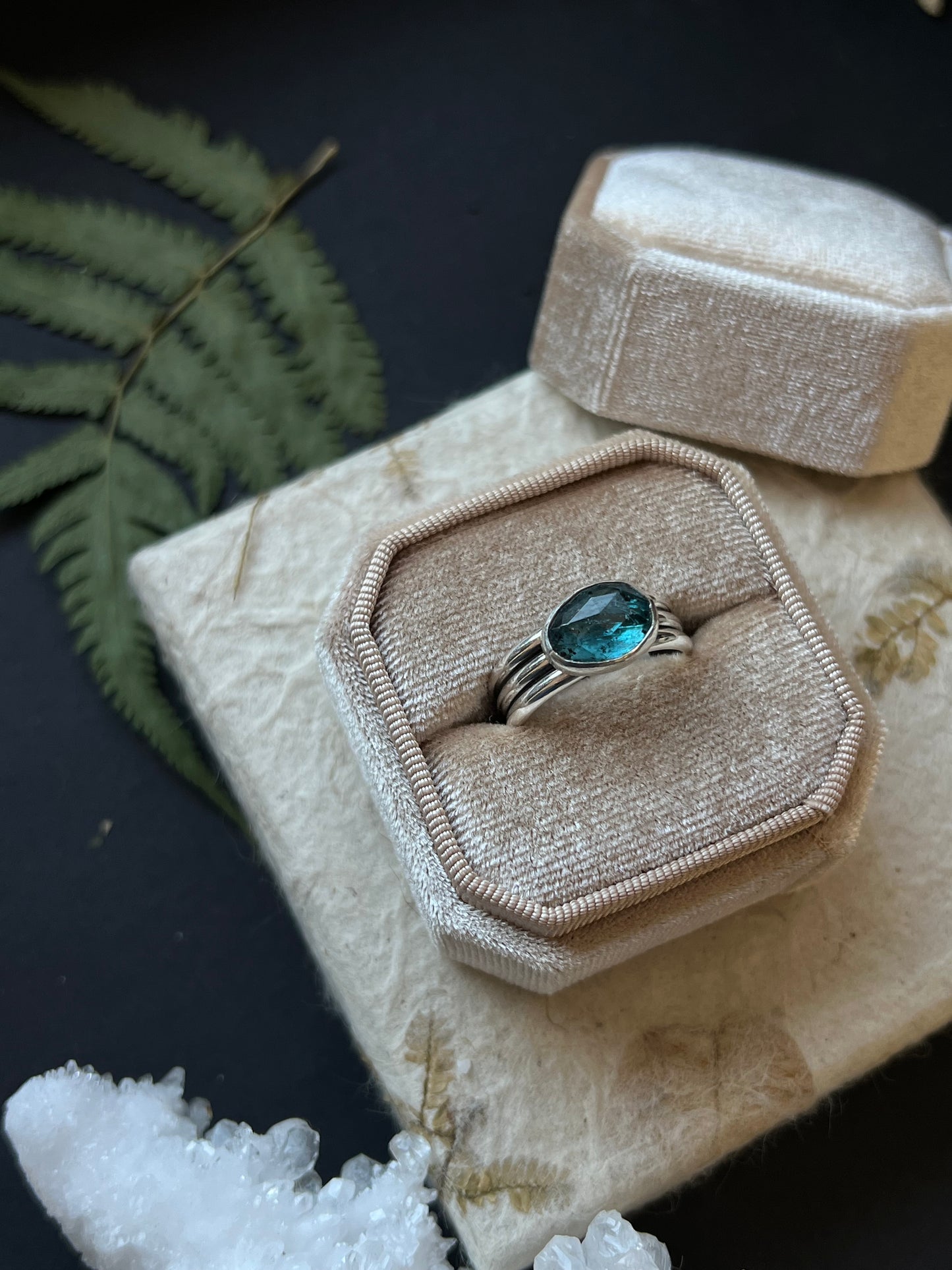 Teal Kyanite Triple Band Ring