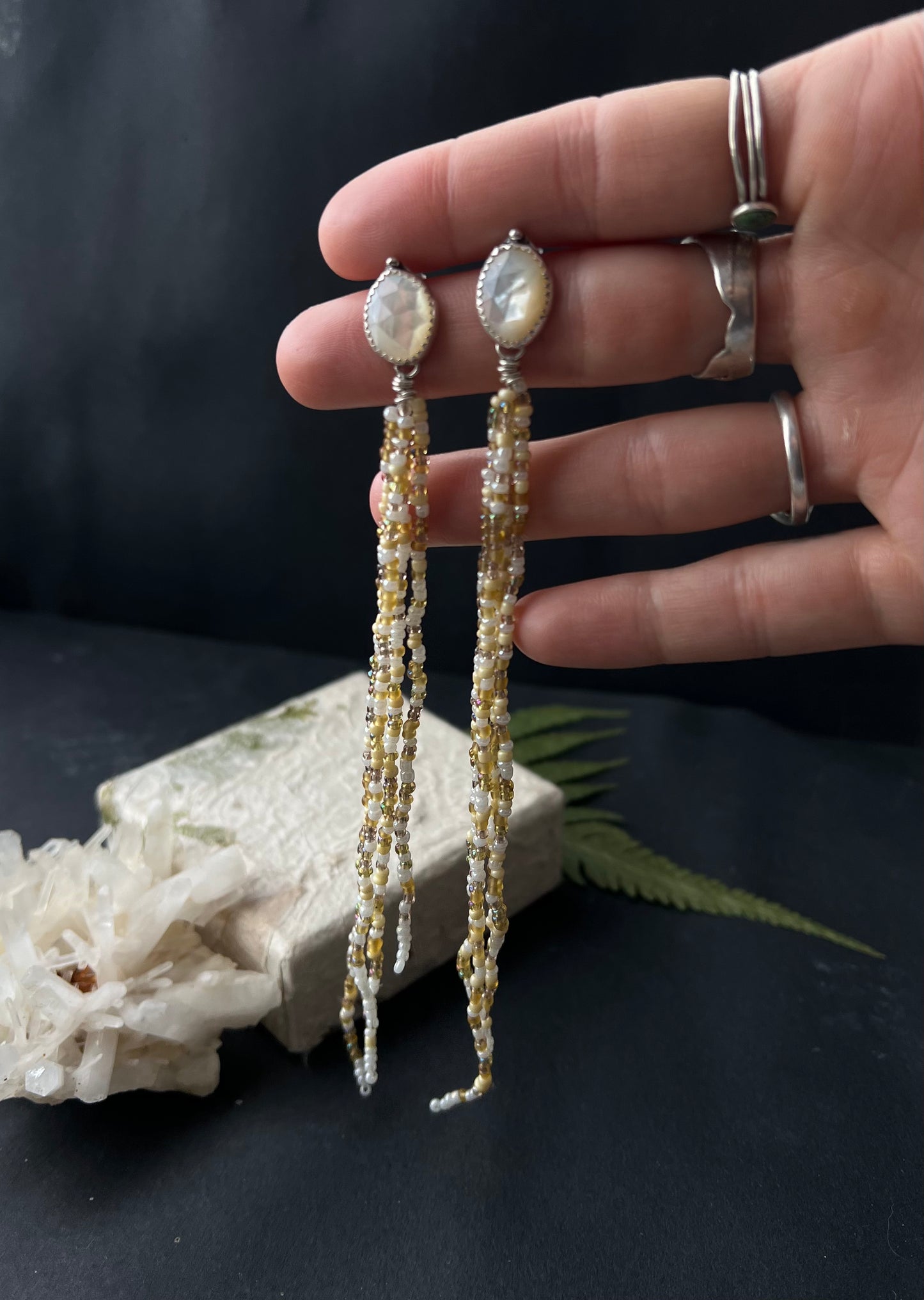 Mother of Pearl Beaded Shoulder Duster Earrings