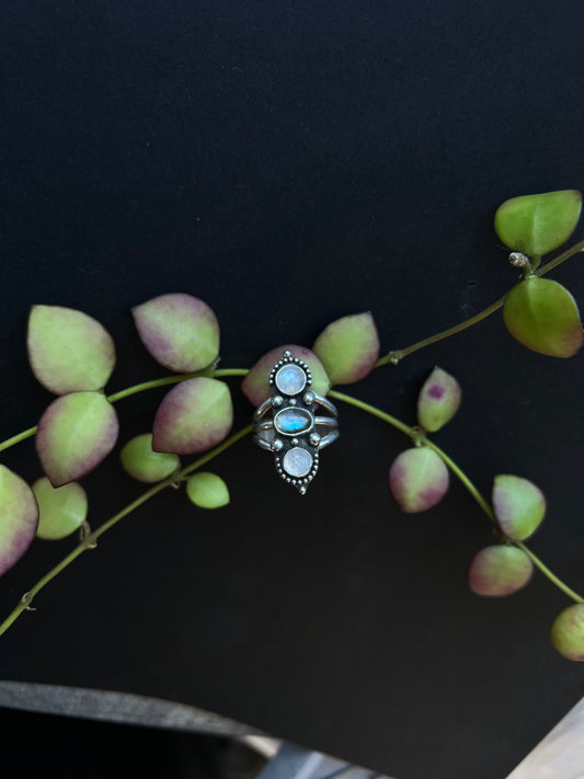 Labradorite & Moonstones Statement Ring