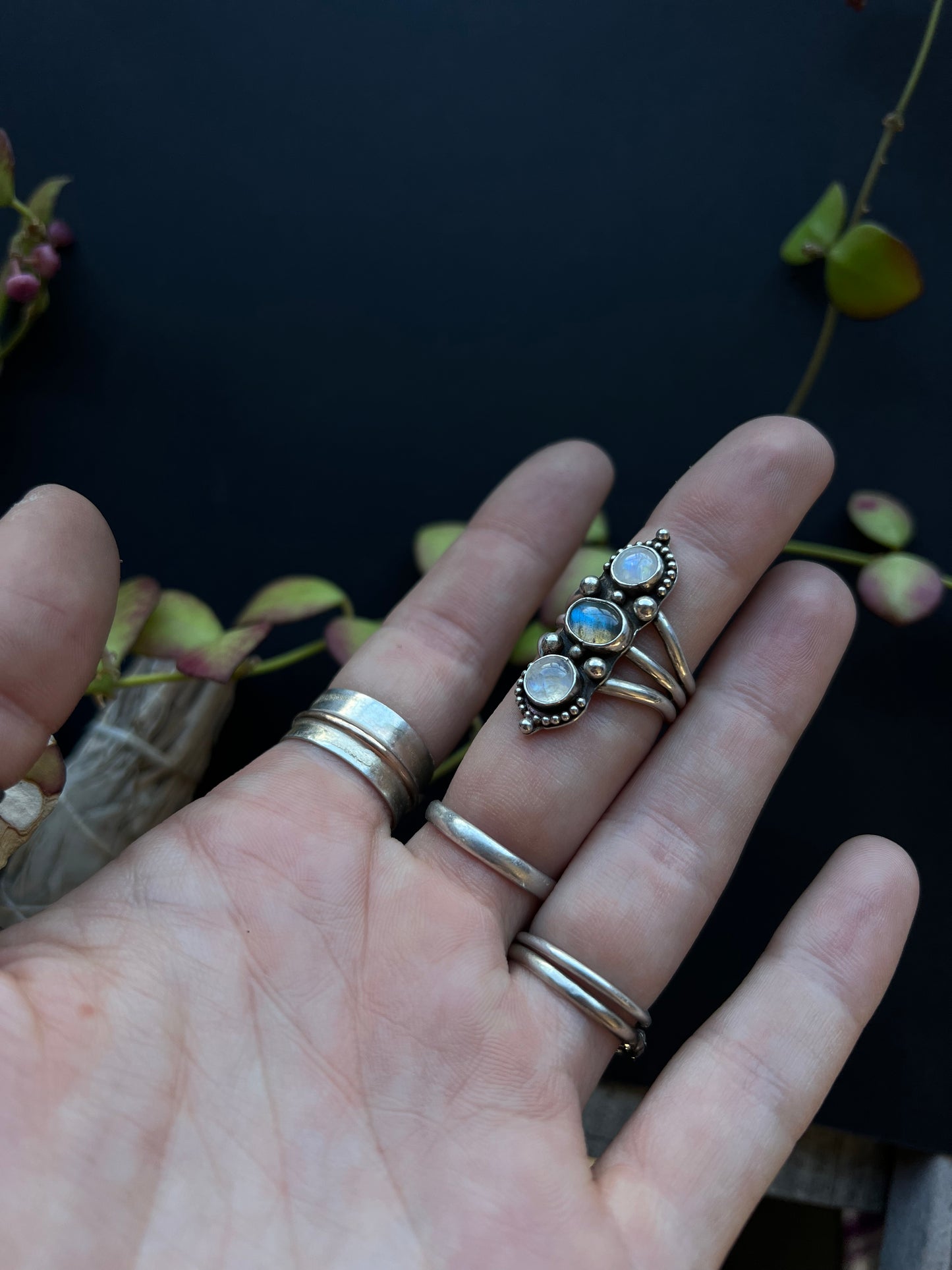 Labradorite & Moonstones Statement Ring