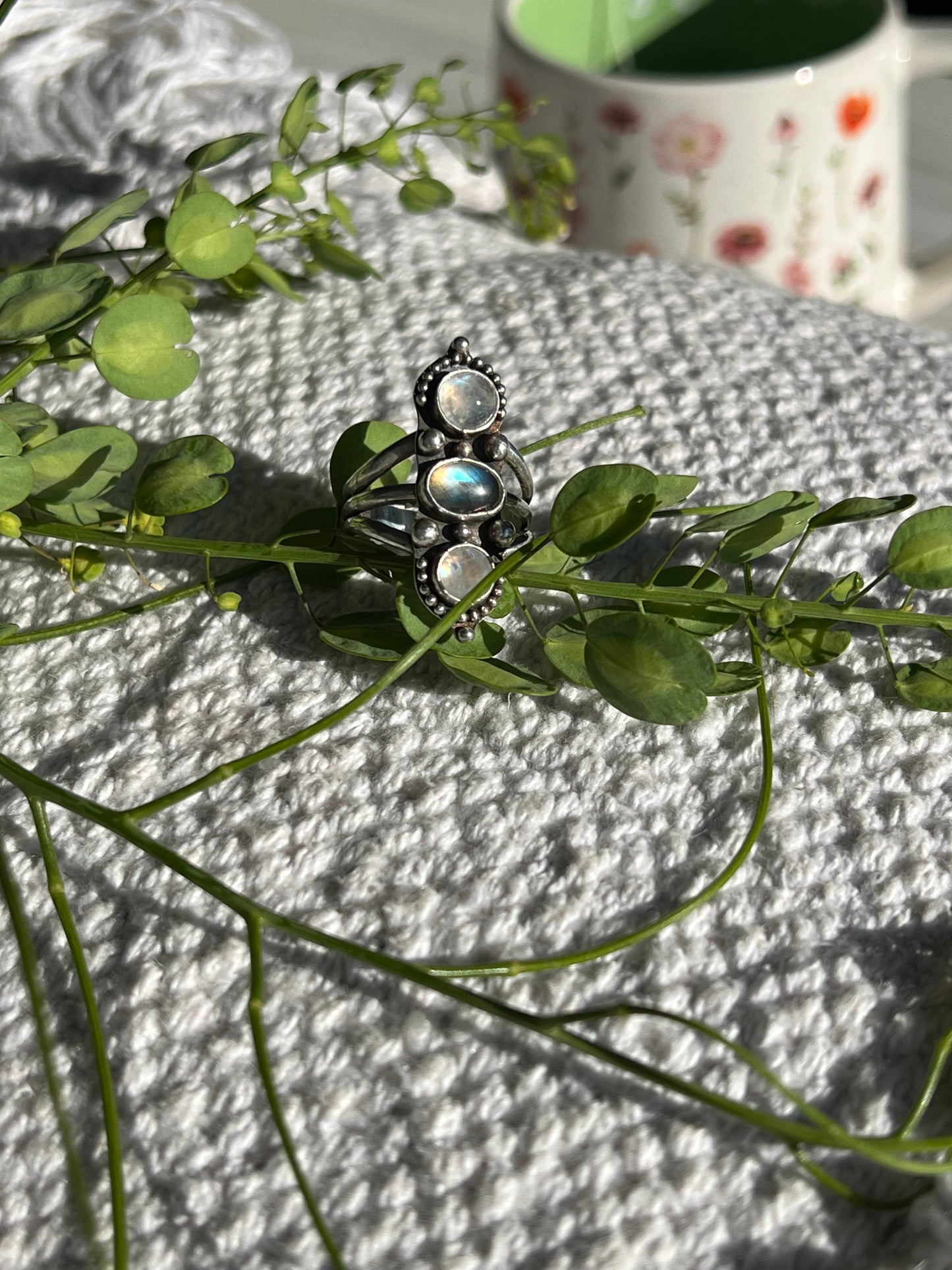 Labradorite & Moonstones Statement Ring