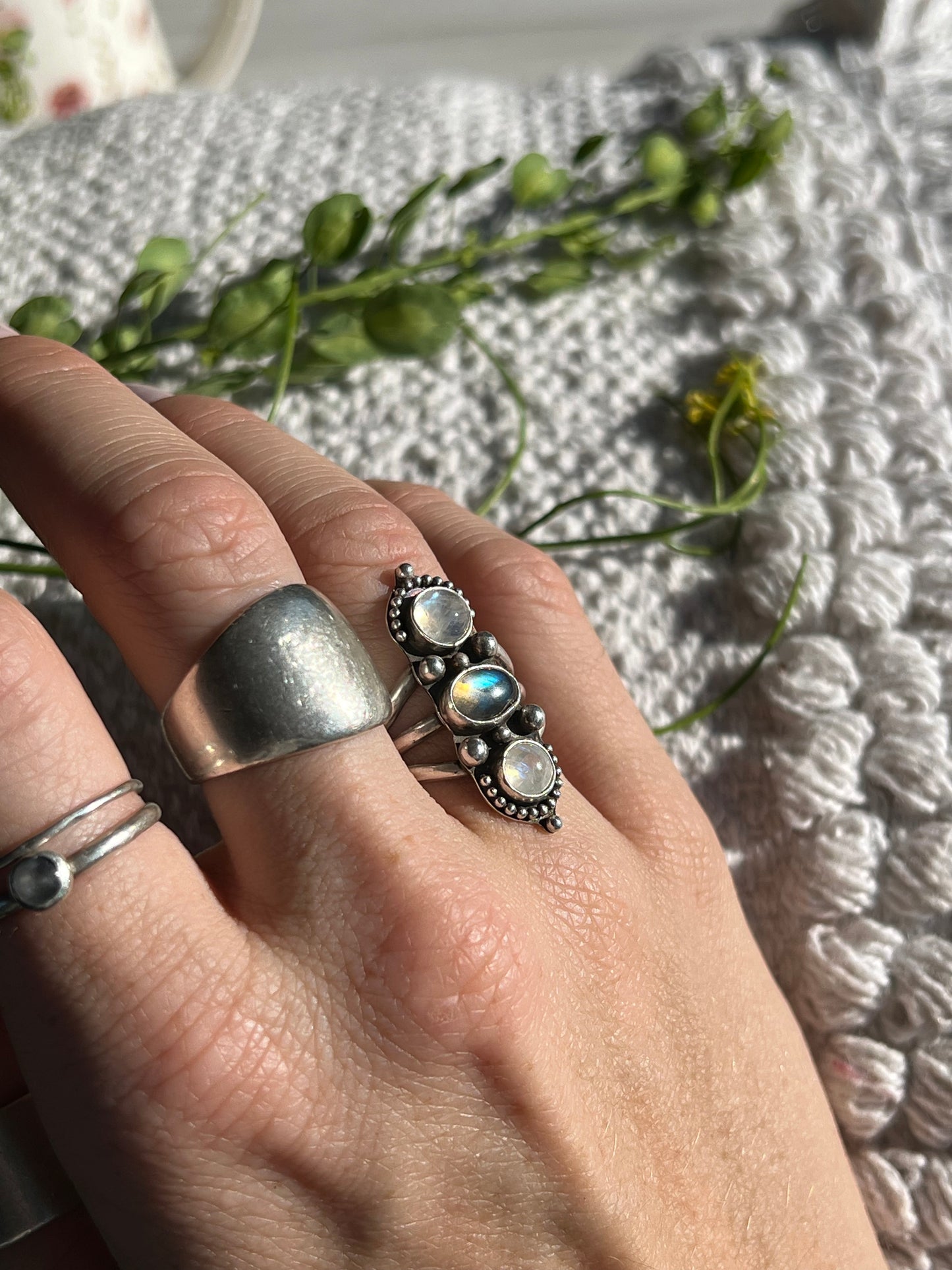 Labradorite & Moonstones Statement Ring